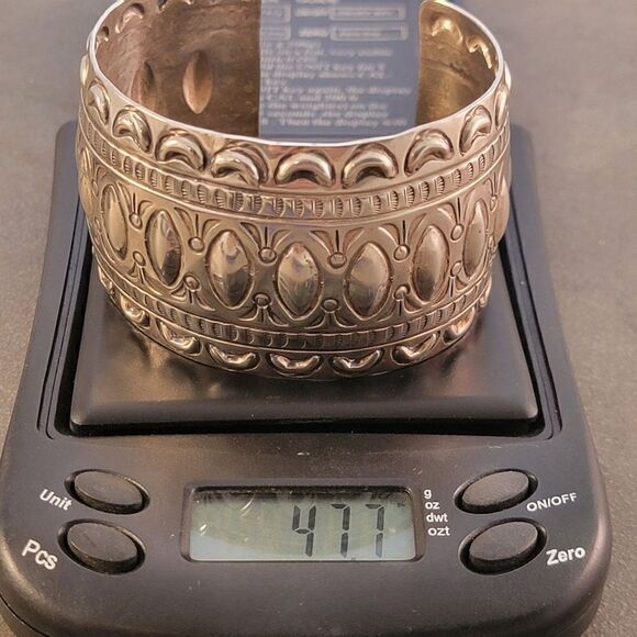 Marcella James Sterling Silver Navajo Stamped Wide Cuff Bracelet - Picture 4 of 13